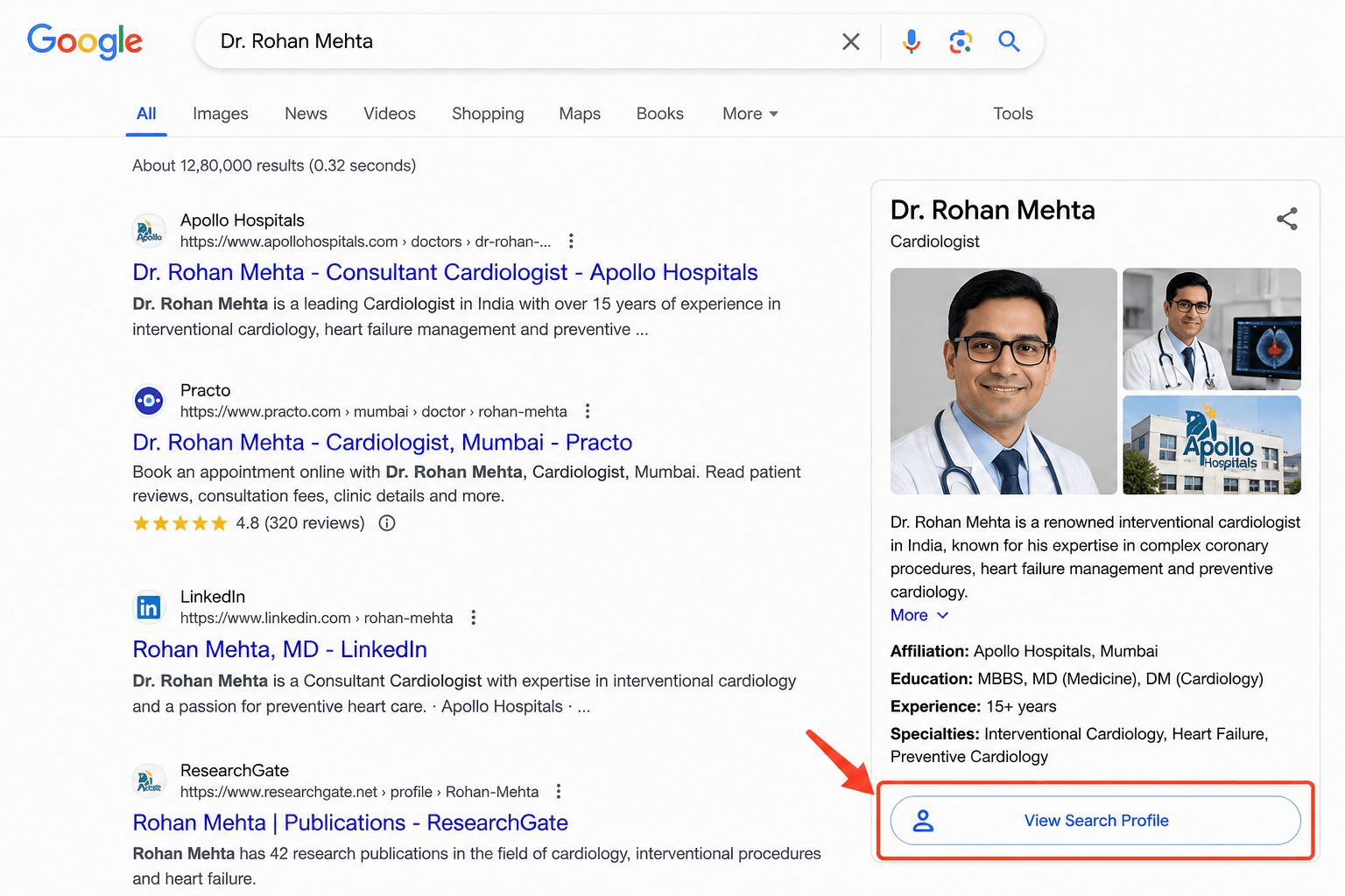 Google Search Profile in India: How Founders, Doctors and Agencies Can Set One Up 1 Google Profile Highlight for Dr. Rohan Mehta 1